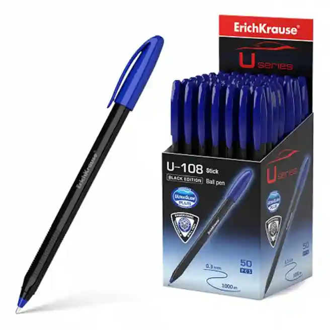 Ручка шариковая Erich Krause, U-108 Stick синий, 1 мм