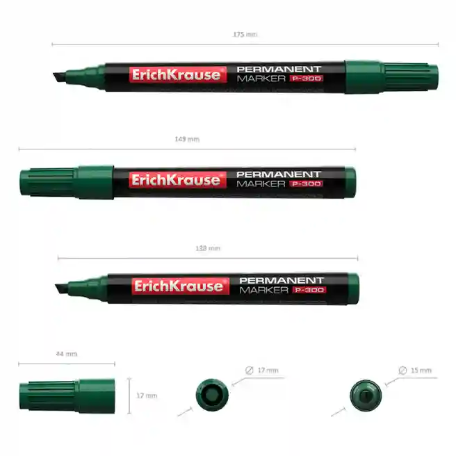 Marker permanent ErichKrause P-300,  vârf teșit, verde