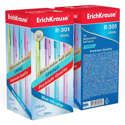 Pix bilă cu buton ErichKrause 0,7mm, R-301 Spring Matic albastru