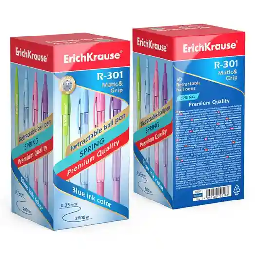Ручка шариковая ErichKrause на кнопке 0,7 мм R-301 Spring Matic&Grip, синяя