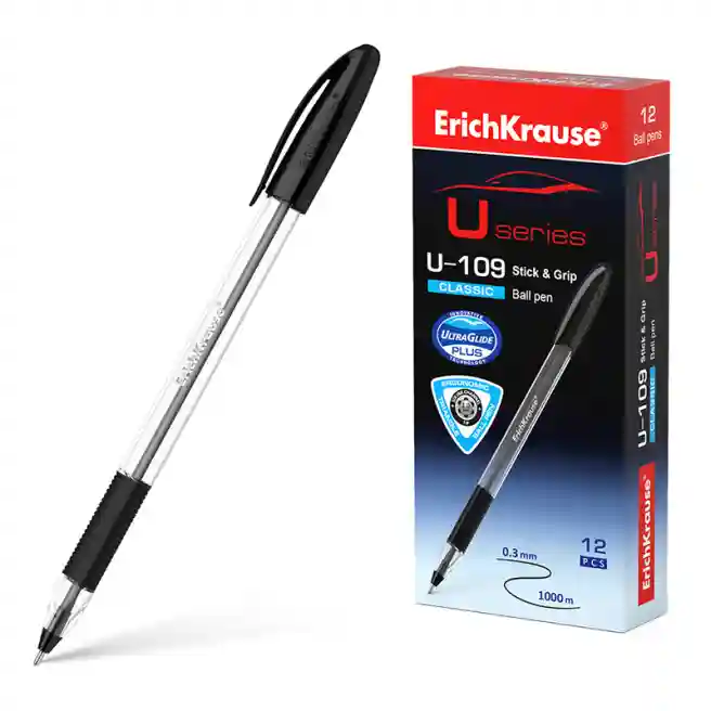 Ручка ErichKrause 1 мм U-109 Classic Stick&Grip, черная