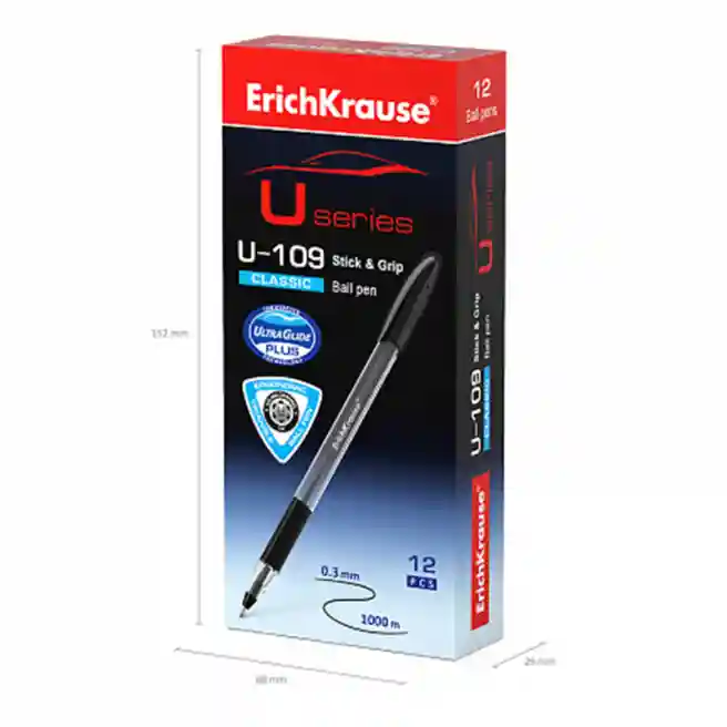 Ручка ErichKrause 1 мм U-109 Classic Stick&Grip, черная