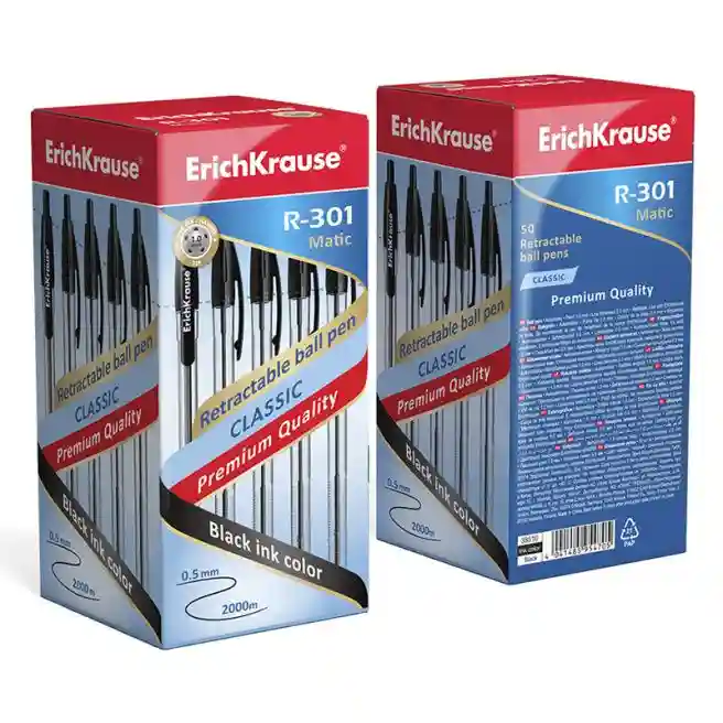 Ручка шариковая ErichKrause на кнопке 1.0 мм R-301 Classic Matic, черная
