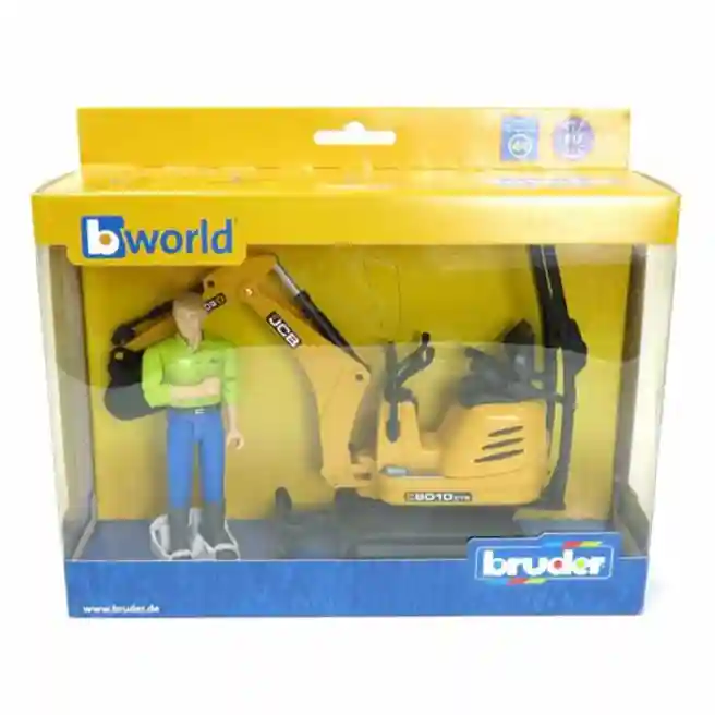 Mini-excavator JCB cu figurină muncitor, cod 42308