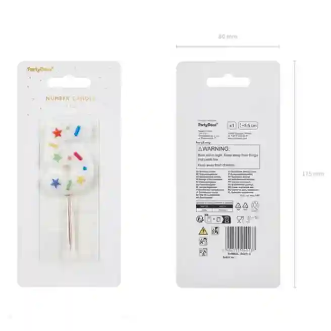 Lumânare pentru tort alb cu confetti 5.5 cm, Cifra 5