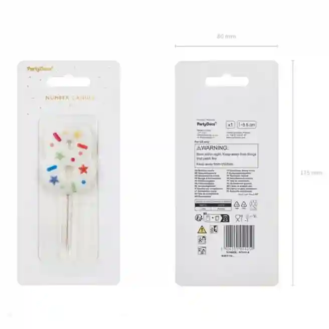 Lumânare pentru tort alb cu confetti 5.5 cm, Cifra 8