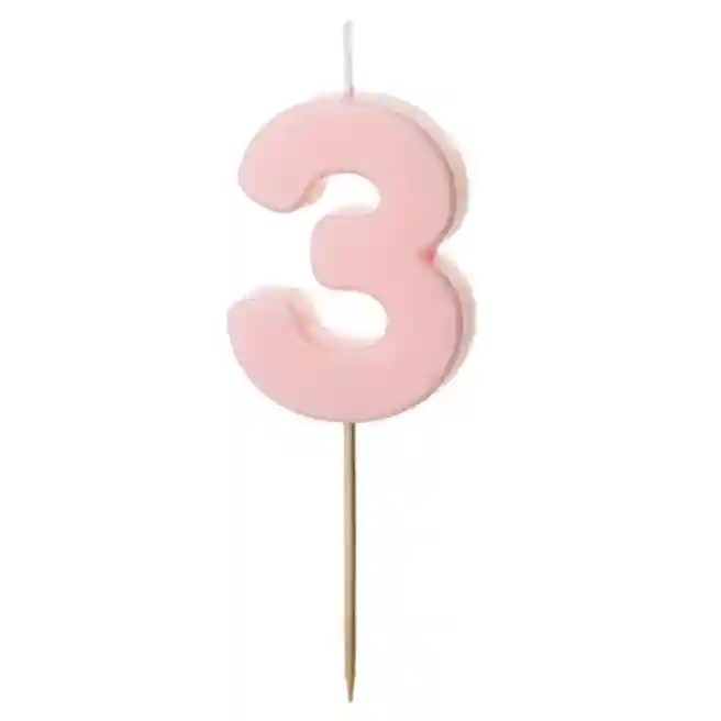 Lumânare pentru tort roz deschis 5.5 cm, Cifra 3