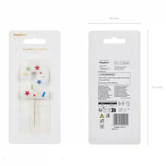 Lumânare pentru tort alb cu confetti 5.5 cm, Cifra 2