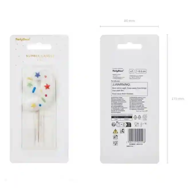 Lumânare pentru tort alb cu confetti 5.5 cm, Cifra 9