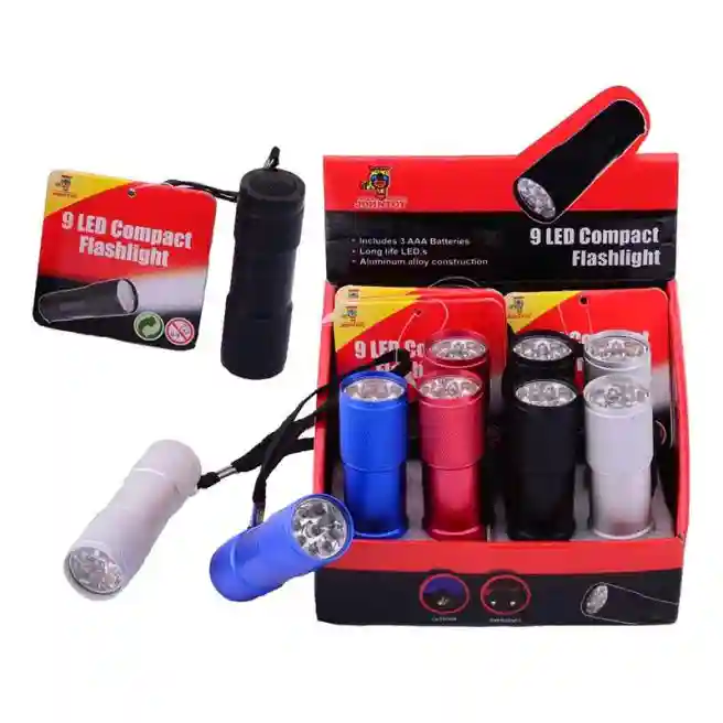 JT Lanternă 9 LED cu baterii, în sort, cod 46655