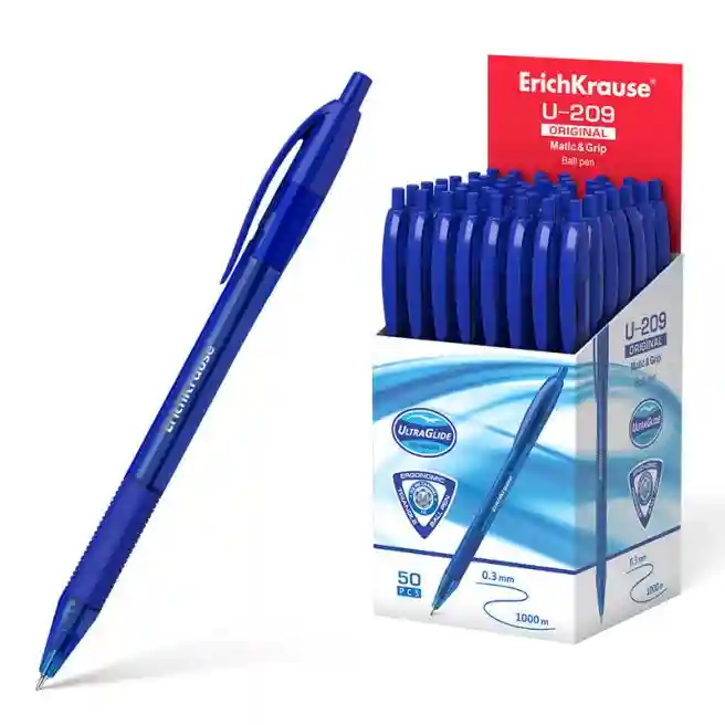 Ручка шариковая ErichKrause на кнопке 1 мм U-209 Original Matic&Grip, синяя