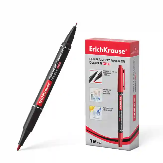 Marker ErichKrause Double P-80  p/u CD/DVD, 2 capete, roșu