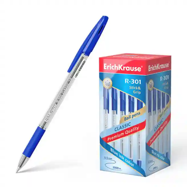 Pix cu bila ErichKrause 1 mm, R-301 Classic Stick&Grip, albastru, set 3 buc