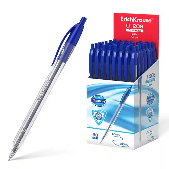 Pix cu bilă ErichKrause cu buton 1 mm UltraGlide U-208, albastru