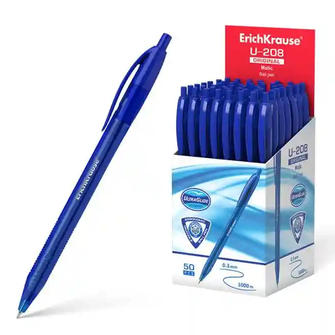 Pix cu bilă ErichKrause cu buton 1 mm UltraGlide U-208, albastru