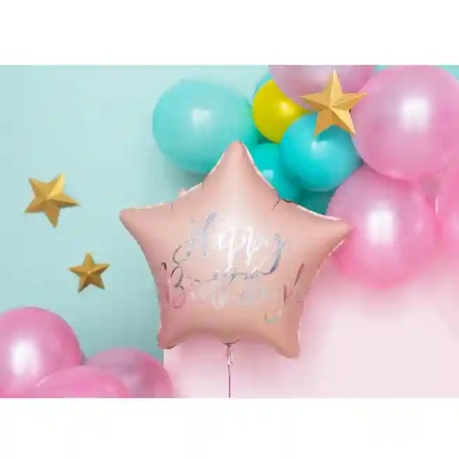 Balon de folie Happy Birthday, 40 cm, roz pudră