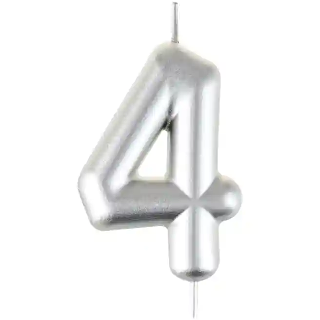 Lumânare pentru tort MESHU Cifra 4, 6 cm, argintie