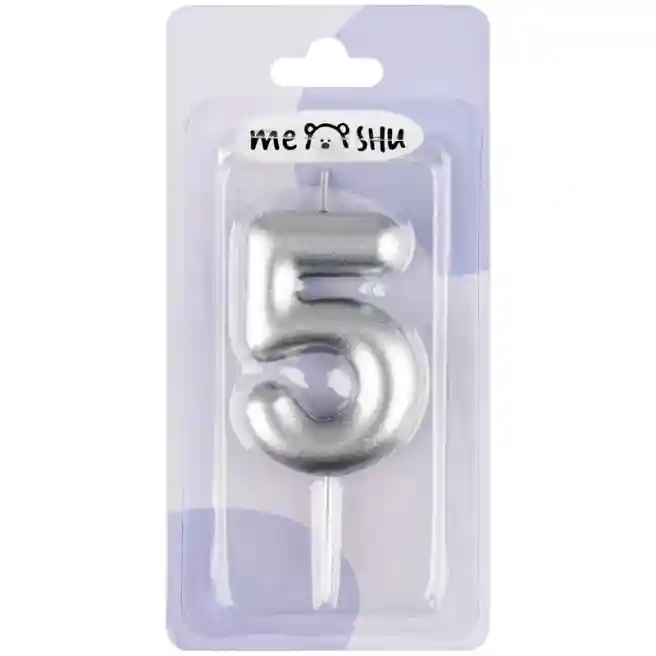 Lumânare pentru tort MESHU Cifra 5, 6 cm, argintie