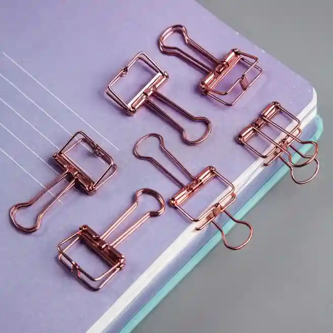 Зажимы для бумаг 19мм, MESHU "Rose Gold", 6 штук, пакет с европодвесом