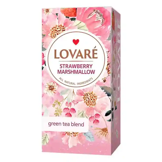 Ceai Lovare Strawberry Marshmallow - 24 de pachete de ceai verde cu bucăți de căpșuni