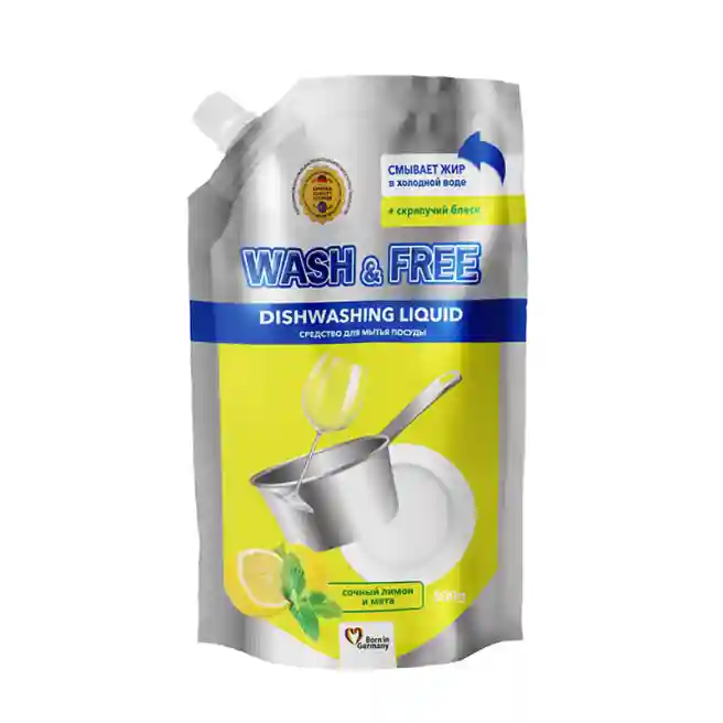 Lichid de spălat vase Wash&Free 500 ml reumplere Juicy lămâie și mentă