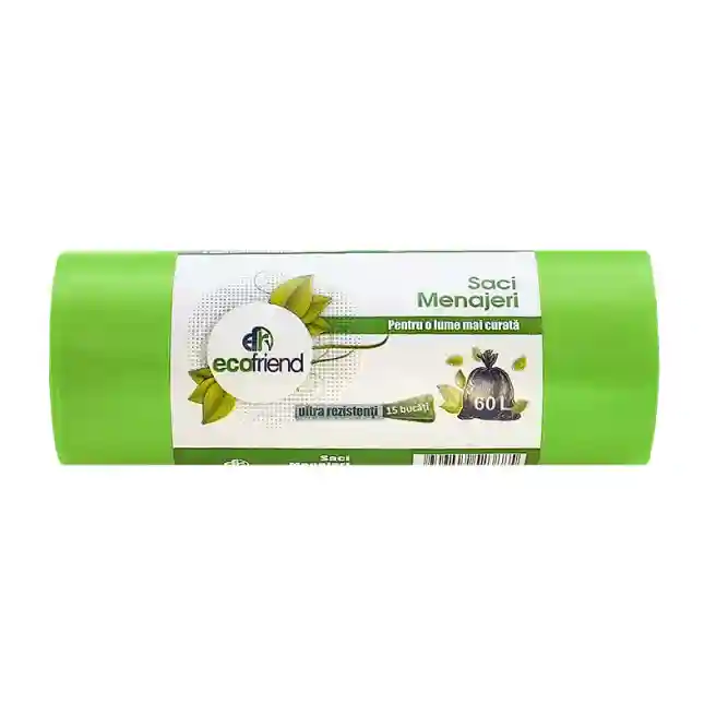 Pungi pentru gunoi 60l./15 buc., 20mkm, Ecofriend, verde