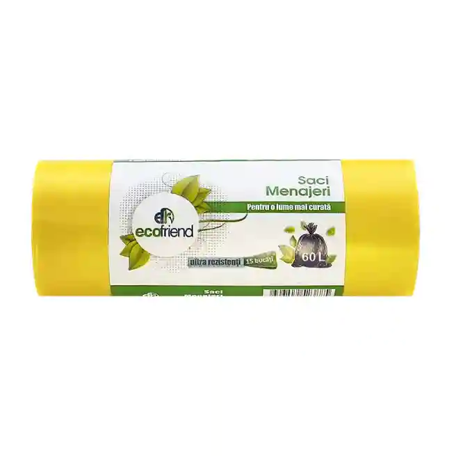 Pungi pentru gunoi 60l./15 buc., 20mkm, Ecofriend, galben