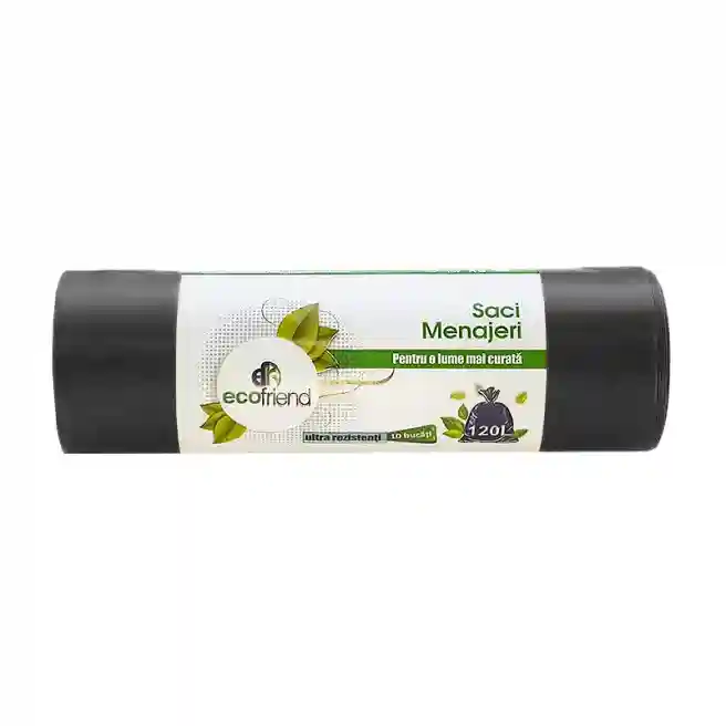 Pungi pentru gunoi EcoFriend (120L/10 buc, 35 mkm Negru) cu șiret