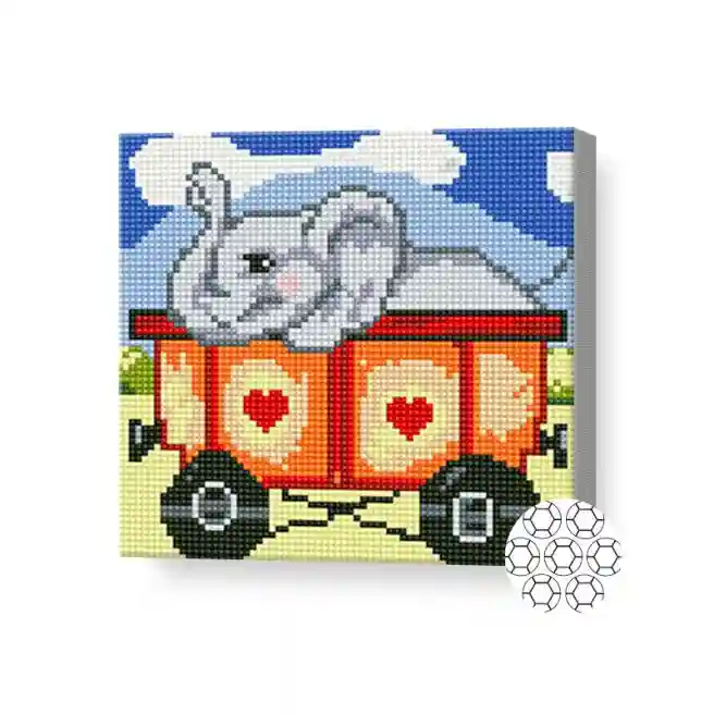 Слоник в повозке, 20x20 см, алмазная мозаика