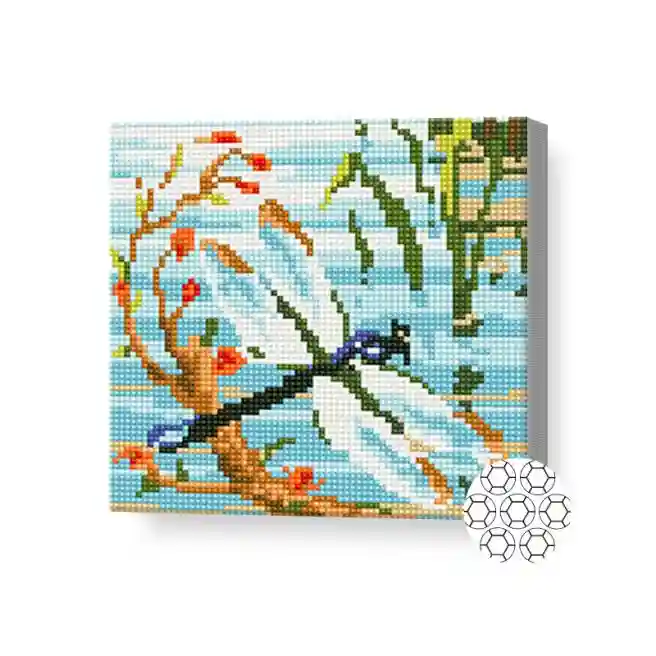 Стрекоза на озере, 20x20 см, алмазная мозаика