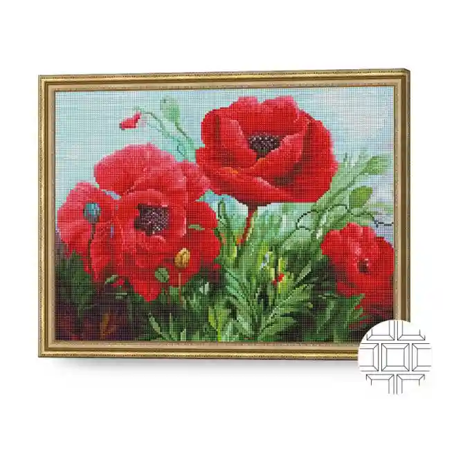 Сочные маки, 40x50 см, алмазная мозаика квадратная