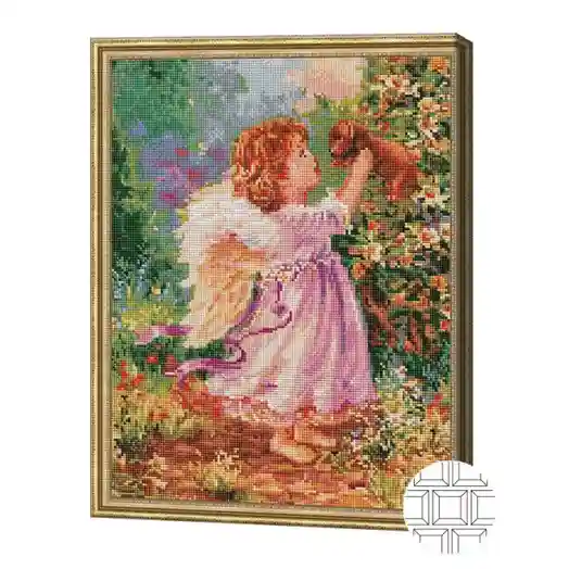 Ангелочек с щенком, 40x50 см, алмазная мозаика квадратная