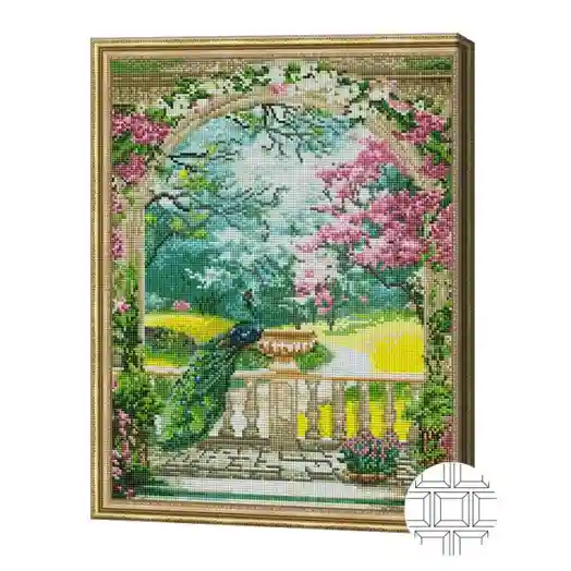 Павлин на террасе, 40x50 см, алмазная мозаика квадратная