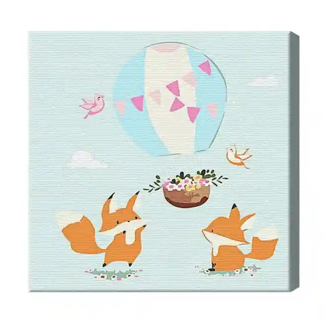 Puii de vulpe și balon 20x20 cm, pictură pe numere