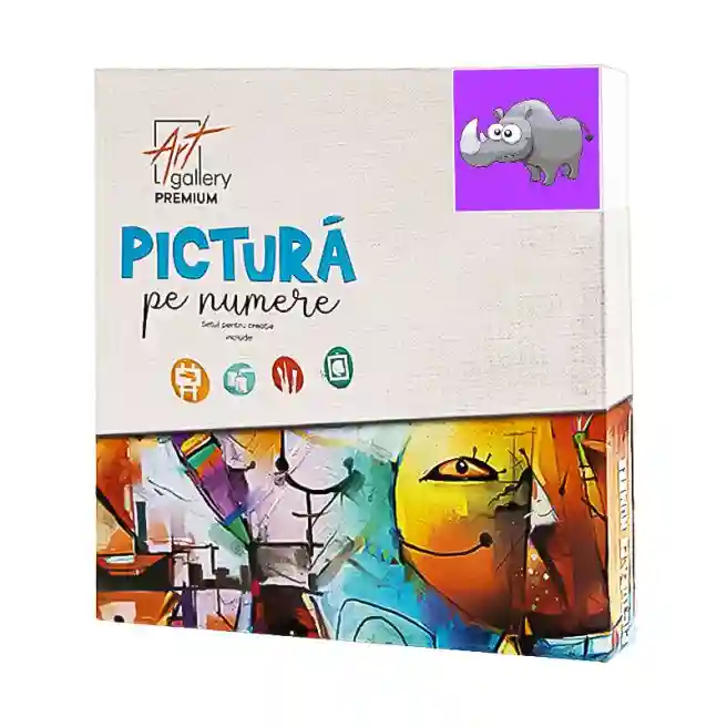 Rinocer cu ochi mari 20x20 cm, pictură pe numere