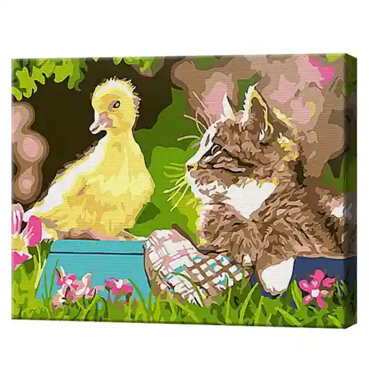 Котенок и утенок 20x30 см, картина по номерам