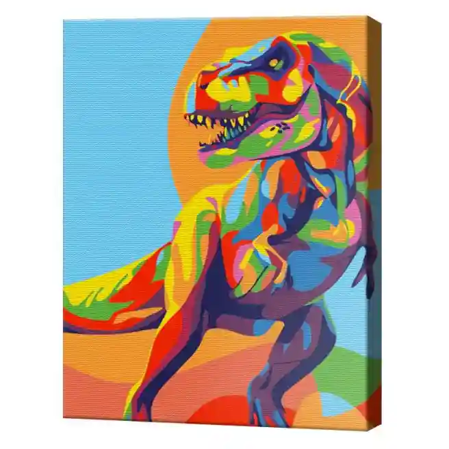 T-Rex curcubeu 20x30 cm, pictură pe numere