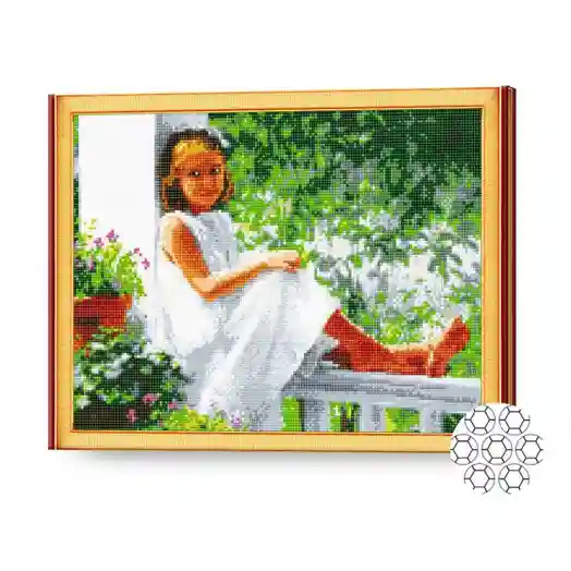 Fetiță la terasă, 40x50 cm, mozaic cu diamante