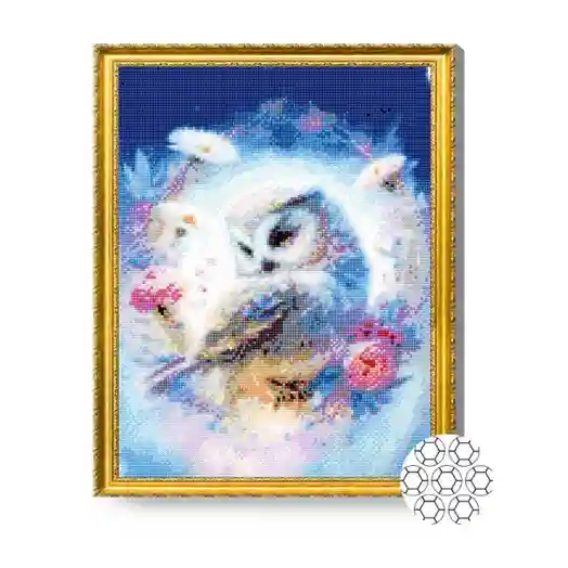 Bufniță polară, 40x50 cm, mozaic cu diamante