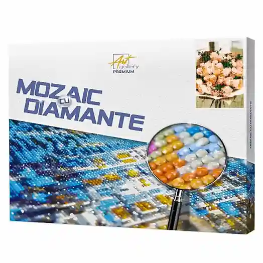Buchet pastelat, 40x50 cm, mozaic cu diamante