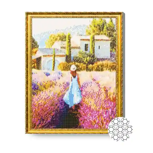 Девушка в лавандовом поле, 40x50 см, алмазная мозаика