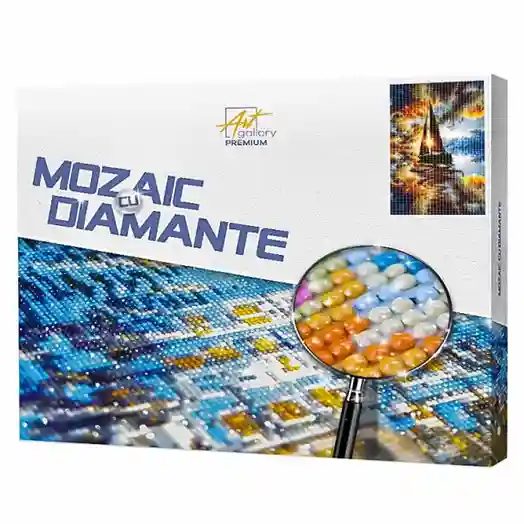 Iaht la apus, 40x50 cm, mozaic cu diamante
