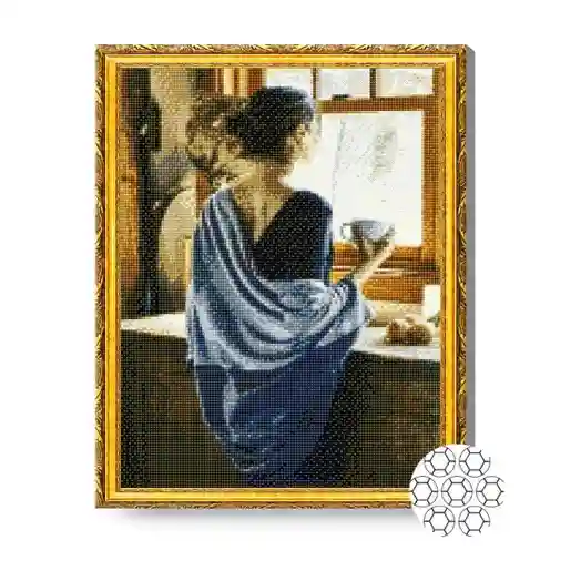 Ceaiul la fereastră, 40x50 cm, mozaic cu diamante