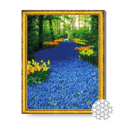 Дорожка из синих цветов, 40x50 см, алмазная мозаика