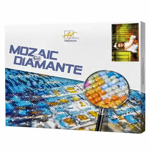 Fetiță în rochiță albă, 40x50 cm, mozaic cu diamante