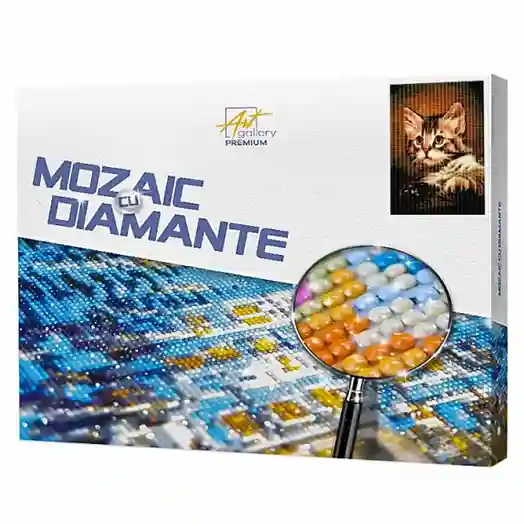 Motănaș în dungi, 40x50 cm, mozaic cu diamante