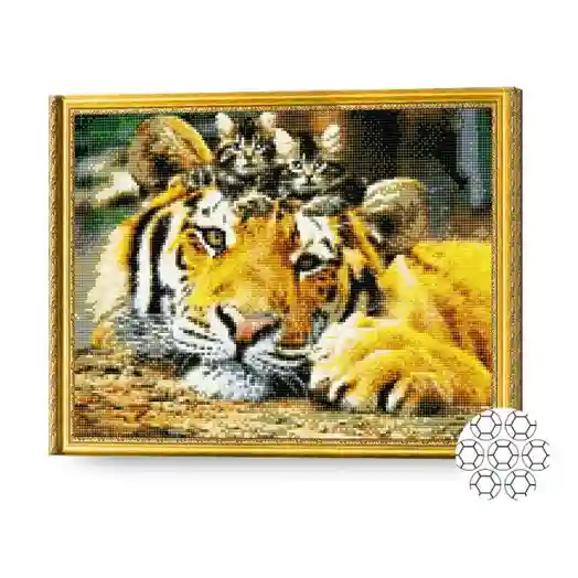 Тигр и котята, 40x50 см, алмазная мозаика
