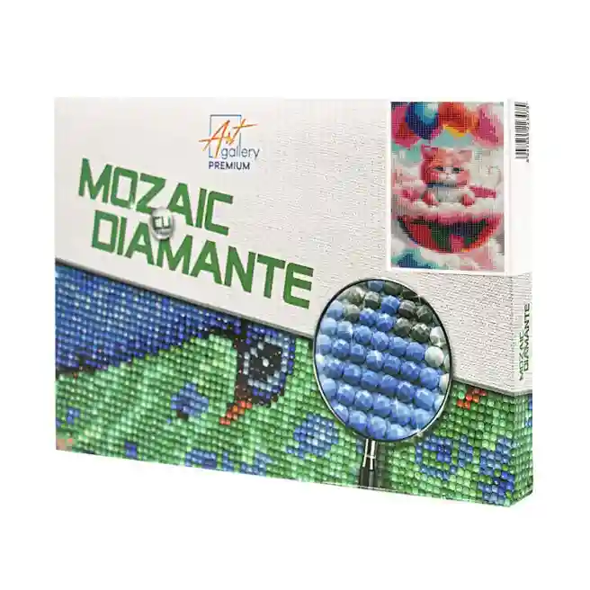 Motănaș printre nori, 20x30 cm, mozaic cu diamante