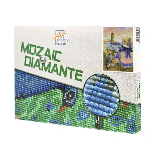 Micuță cu bicicletă, 20x30 cm, mozaic cu diamante
