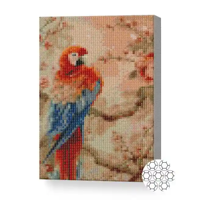 Попугай на цветущей ветке, 20x30 см, алмазная мозаика